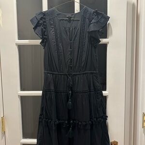 J. Crew Black Midi Dress with Ruffle Sleeves